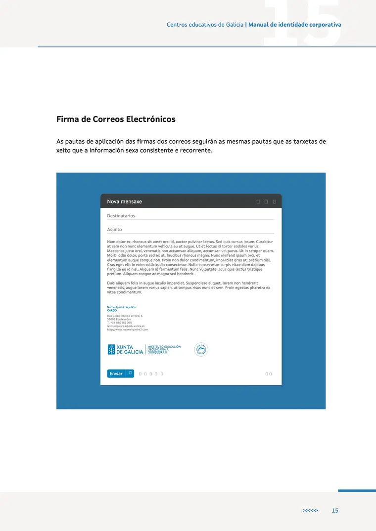 Manual de identidade corporativa, páxina 15: Firma de correo electrónico